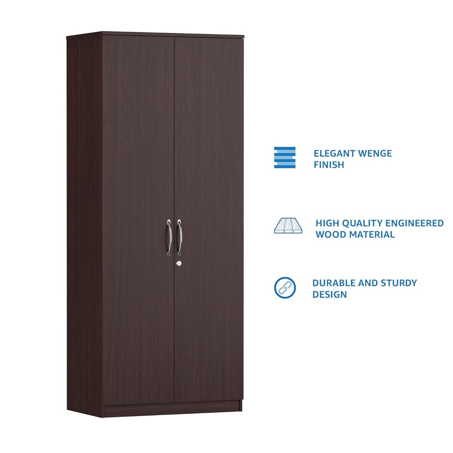 2-Door Engineered Wood Cupboard with Dark Walnut Matte Finish – Spacious, Durable, and Modern Design