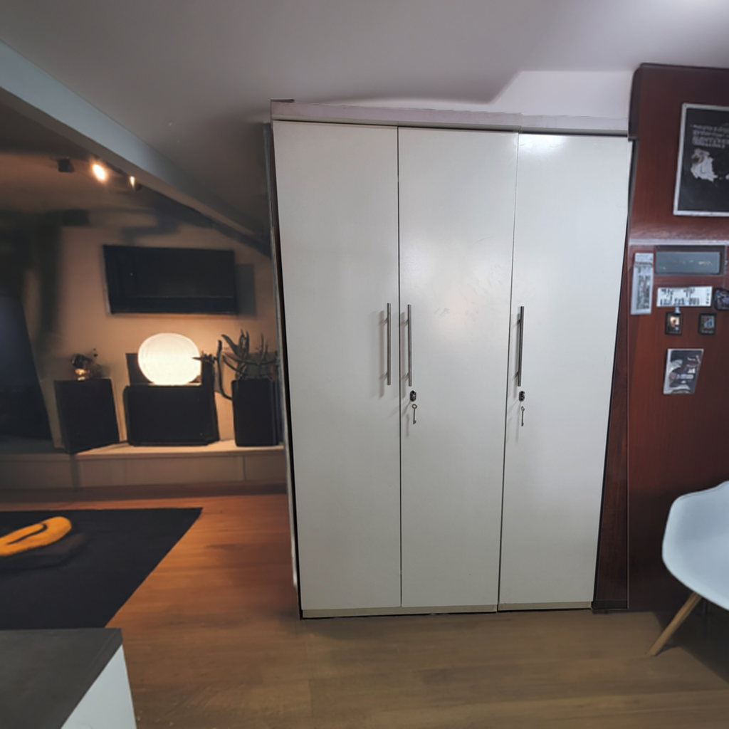 3-Door Engineered Wood Wardrobe with Lockable Storage – Sleek White Finish & Modern Handles