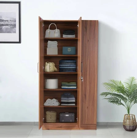 Elegant 2-Door Wooden Wardrobe with Mirror