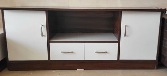 Engineered Wood TV Unit – Dual-Tone Finish with Cabinets and Drawers