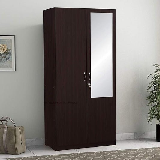 Modern 2-Door Engeneer Wood Wardrobe with Full-Length Mirror
